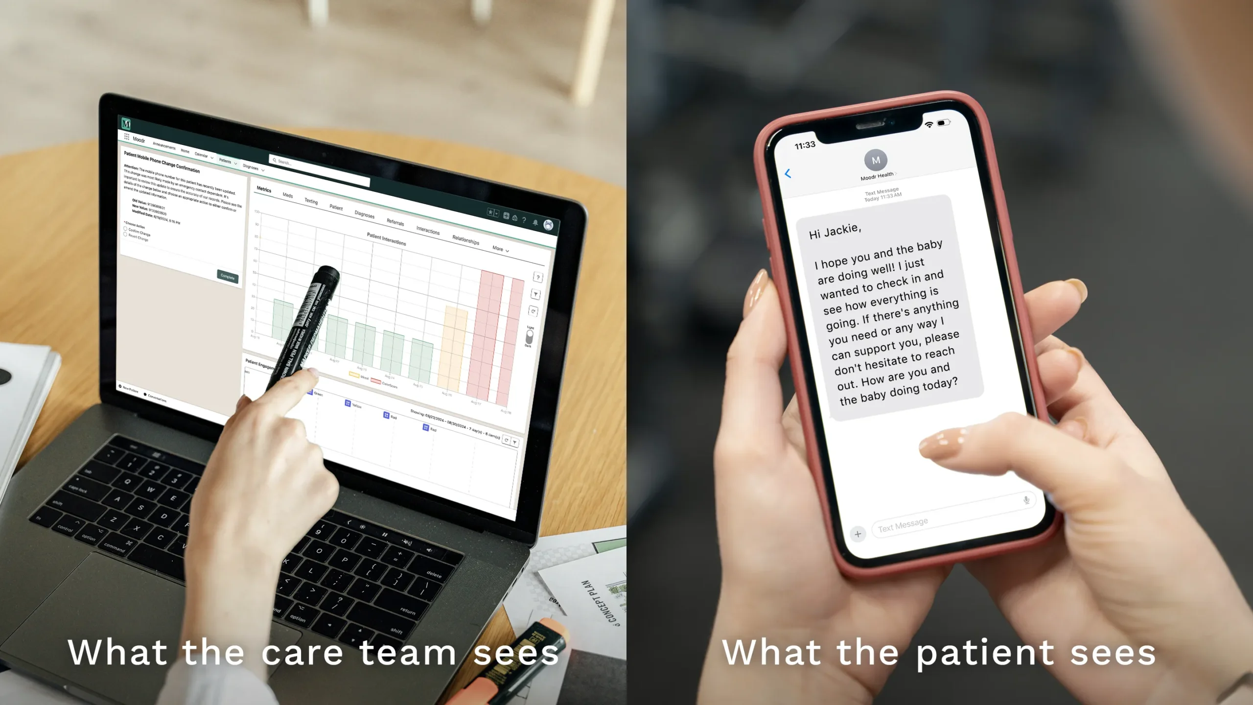 Clinician supporting a patient with Moodr